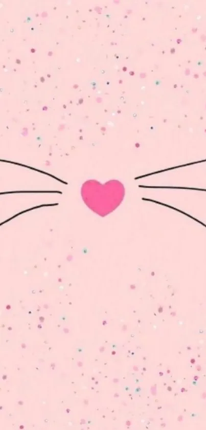 Pink wallpaper with cute heart nose and whiskers design.