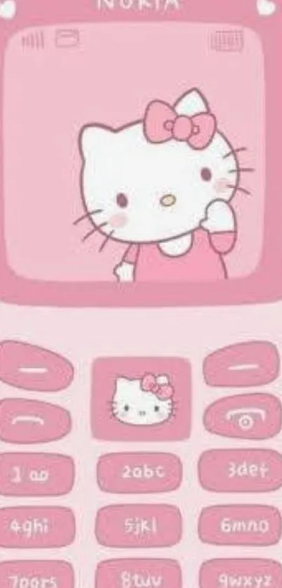 Cute pink Hello Kitty mobile wallpaper with retro phone design.