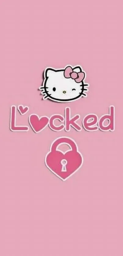 Hello Kitty with pink lock on pink background wallpaper.