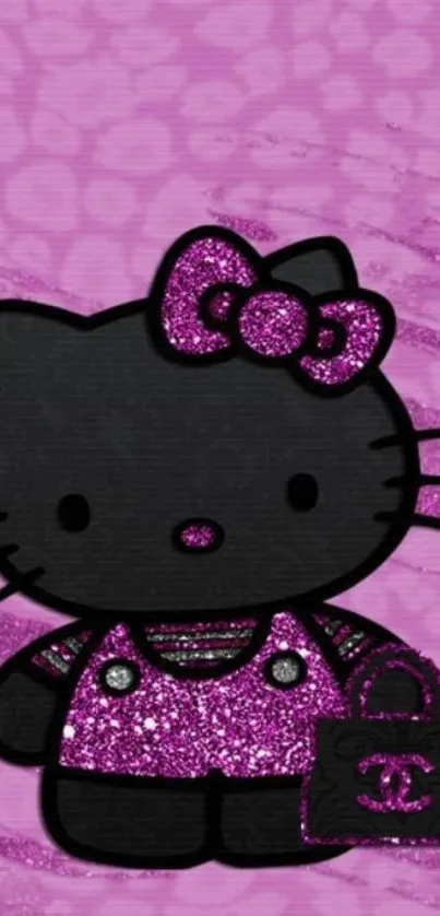 Cute Hello Kitty wallpaper with pink glitter accents.