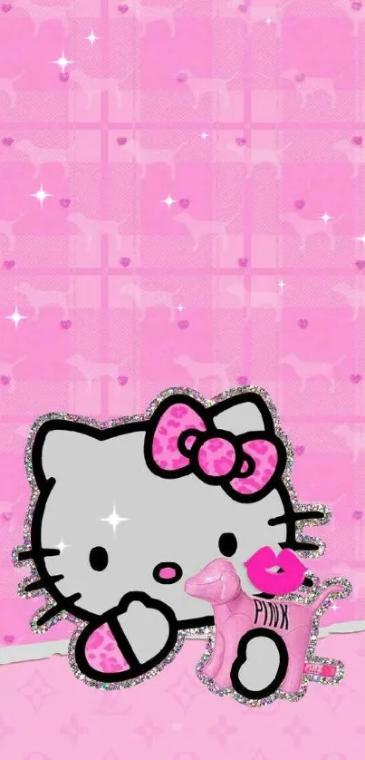 Pink themed wallpaper with cute cartoon kitty.