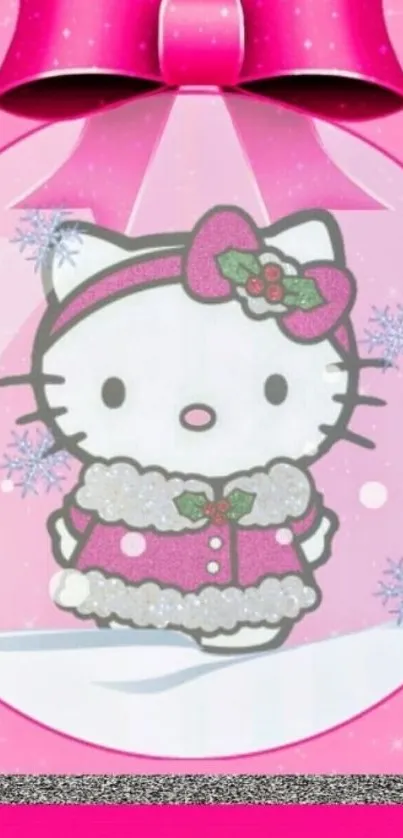 Cute pink kitty in festive ornament design wallpaper.