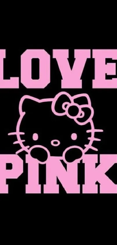 Cute pink kitty on black wallpaper with Love Pink text.