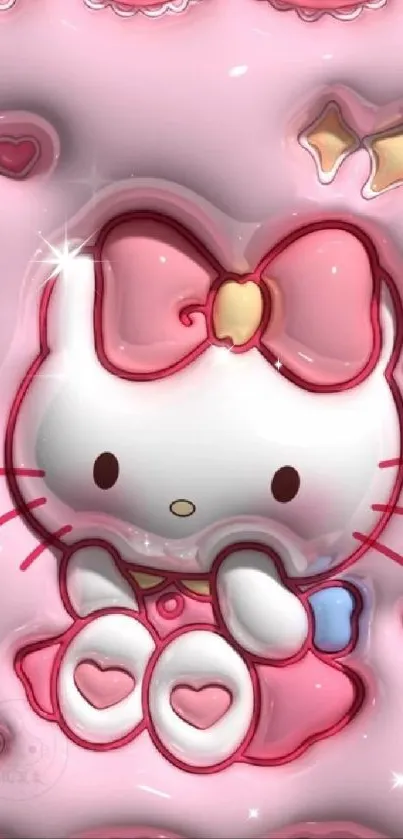 Cute pink cartoon kitty mobile wallpaper design.