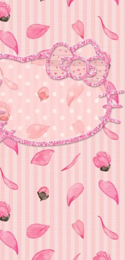 Adorable pink themed kitty wallpaper with floral accents for mobile phones.