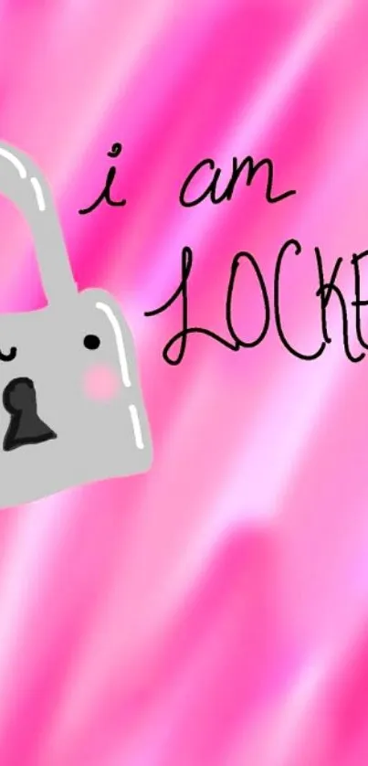 Whimsical lock illustration on pink background for mobile wallpaper.