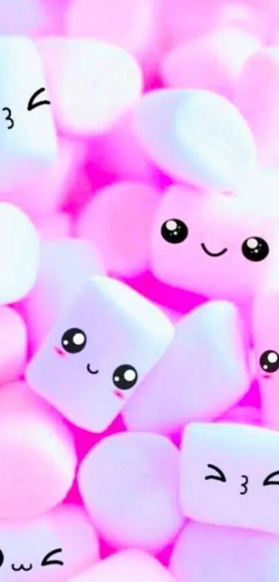 Adorable pink marshmallow faces wallpaper for mobile devices.