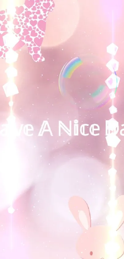 Cute pink wallpaper with animals and 'Have a Nice Day' text.