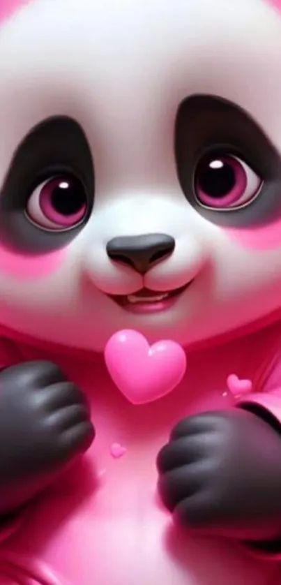 Adorable cartoon panda with pink heart