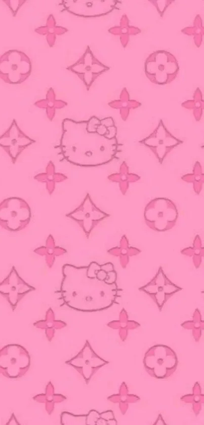 Cute pink patterned mobile wallpaper with whimsical icons.