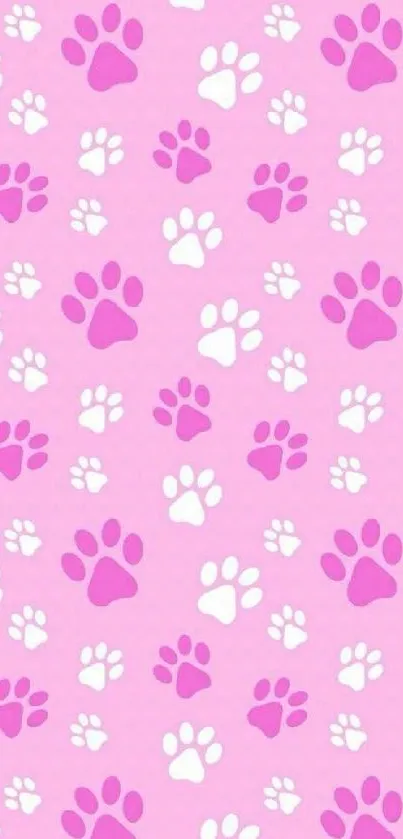 Cute pink and white paw print wallpaper for mobile.