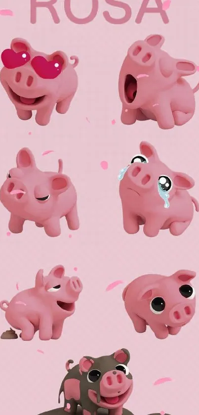 Adorable pink piggy illustrations on a mobile wallpaper.