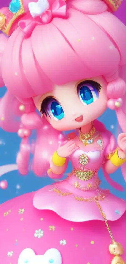 Adorable pink princess character with vibrant details and whimsical style.