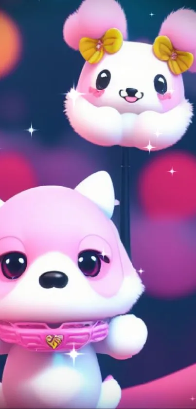 Adorable pink puppy with balloon in vibrant colors.