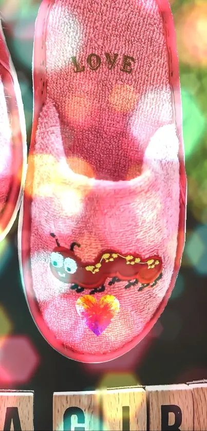 Cute pink slippers with love and heart design.