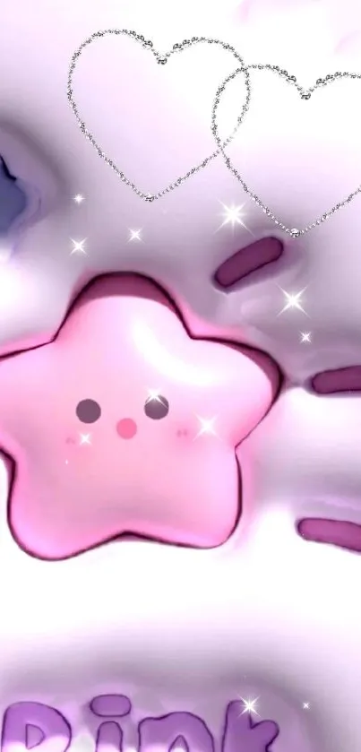 Cute pink star with hearts wallpaper design.