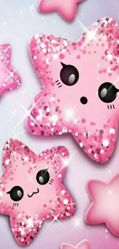 Cute pink cartoon star wallpaper with sparkling details.