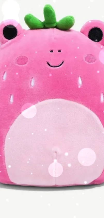 Cute pink strawberry plush wallpaper for mobile.