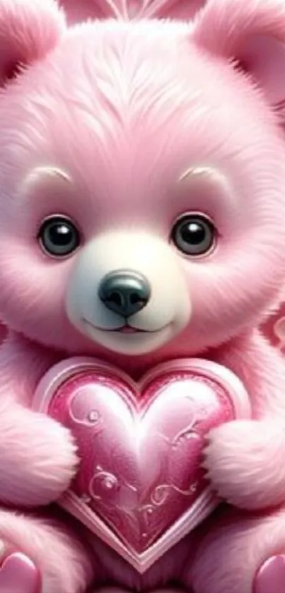 Cute pink teddy bear holding a heart.