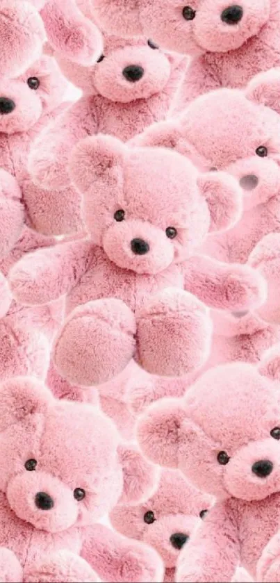 Adorable pink teddy bear wallpaper with cute plush toys.