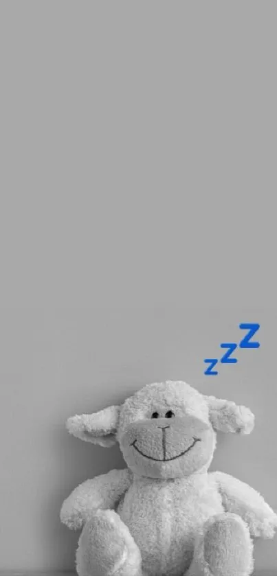 Mobile wallpaper with plush sheep in pastel blue.