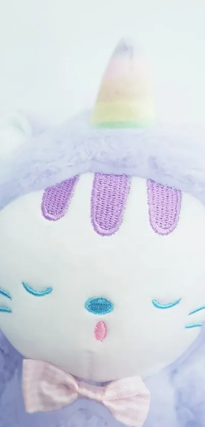 Cute plush unicorn with pastel lavender hues in a whimsical design.