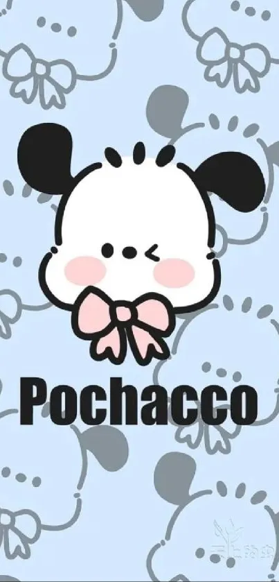 Cute Pochacco with pastel blue background.