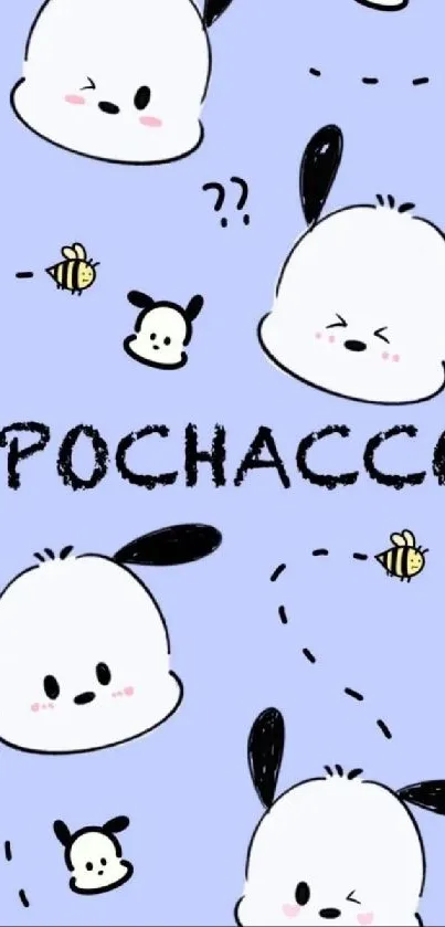 Cute Pochacco cartoon wallpaper with light blue background.