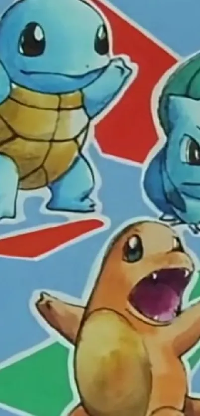 Pokémon starter trio wallpaper with Squirtle, Bulbasaur, and Charmander.