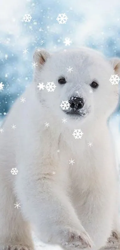 Cute polar bear cub in snowy landscape wallpaper.