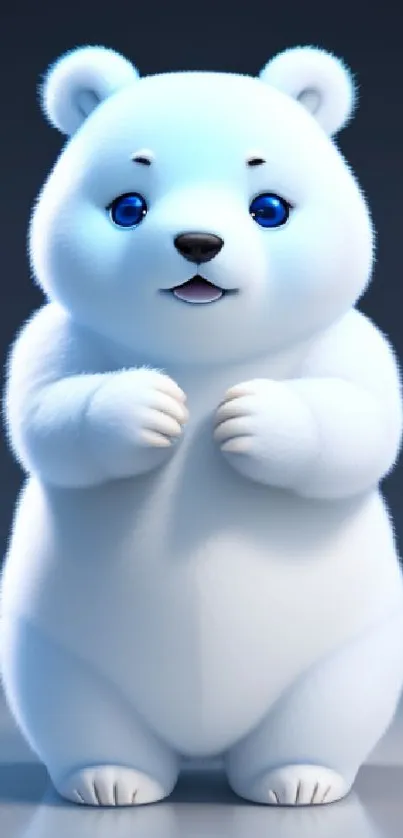 Adorable polar bear with blue eyes in a cute pose on a soft background.