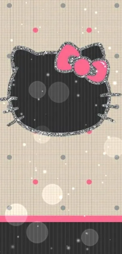 Cute kitty design with pink bow and polka dots.