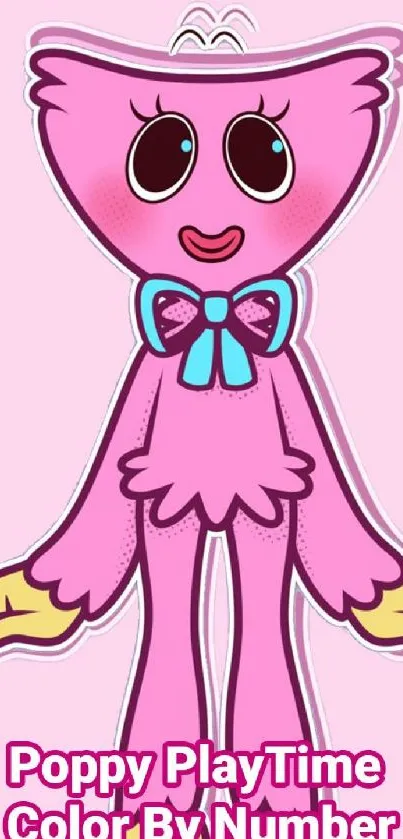 Cute pink Poppy Playtime character with bow on a mobile wallpaper.