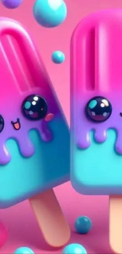 Cute cartoon popsicles with smiling faces.