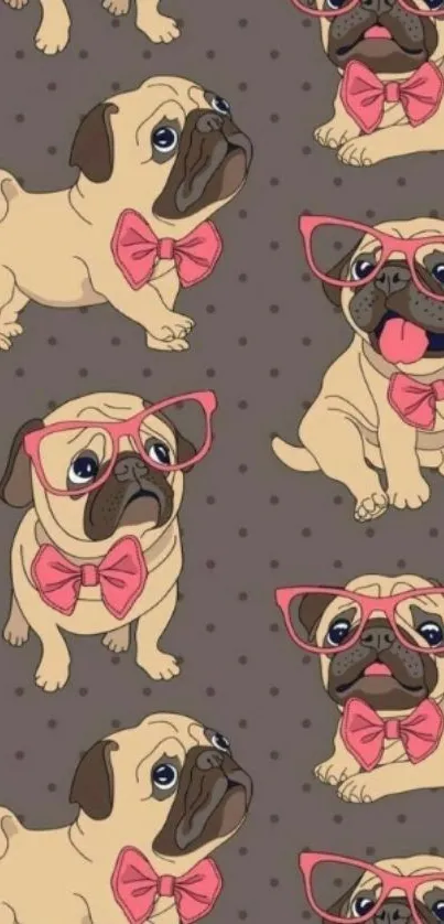 Cute cartoon pug wallpaper with pink glasses.