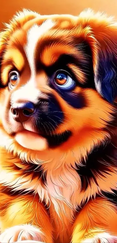 Adorable fluffy puppy digital art wallpaper with vibrant colors.
