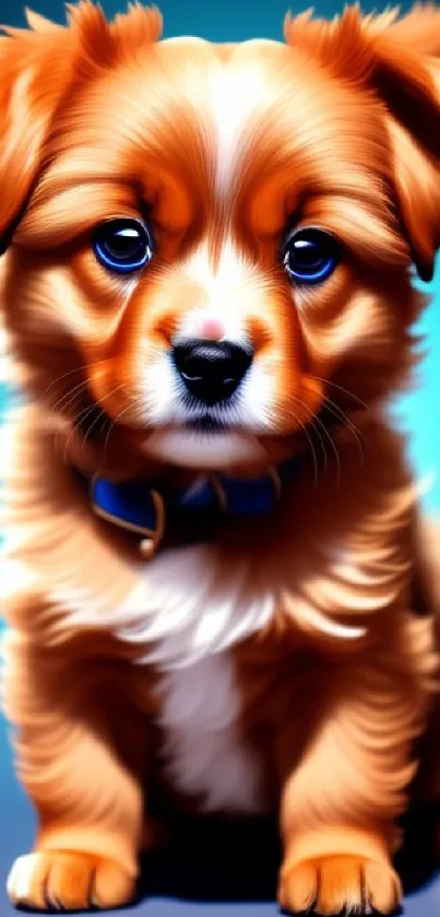 Cute orange puppy on teal background, perfect for mobile wallpaper.