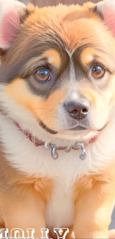 Cute puppy with fluffy ears in warm shades of brown.