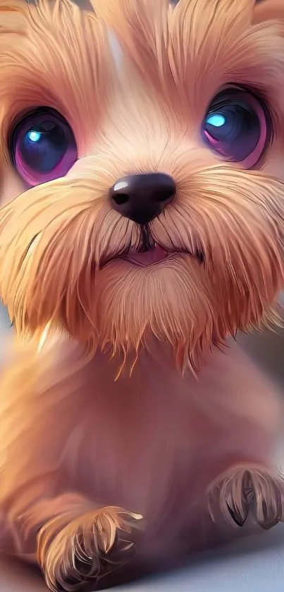 Cute puppy with big purple eyes and fluffy fur.