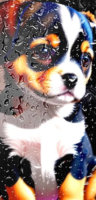 Cute puppy with raindrop effect wallpaper