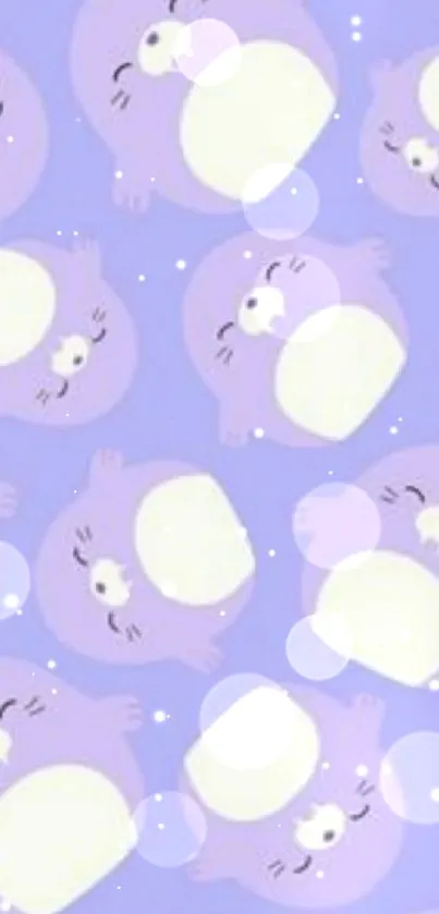 Cute cartoon seals on light purple wallpaper.