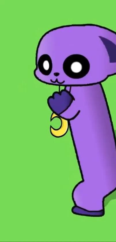 Adorable purple cartoon cat on a green background wallpaper.