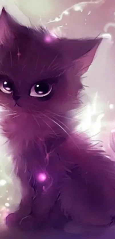 Cute purple kitten with glowing light effects.