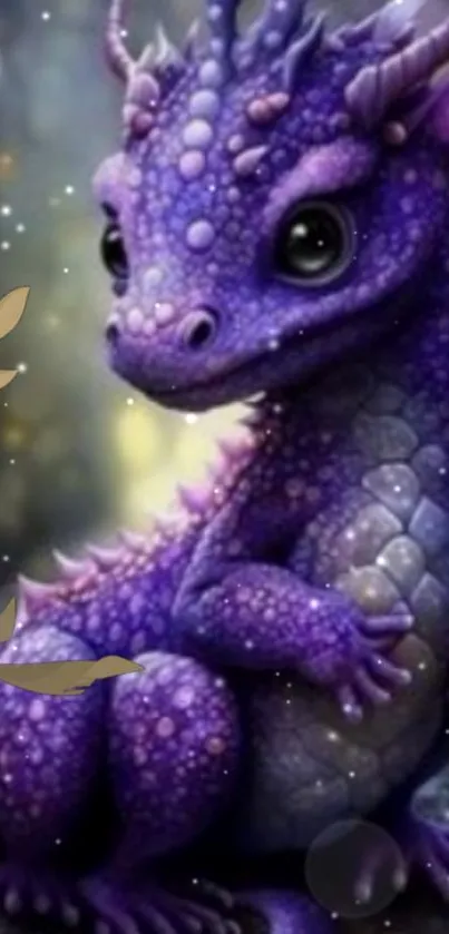 Cute purple dragon fantasy art wallpaper for mobile devices.