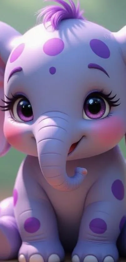 Adorable purple cartoon elephant with big eyes.