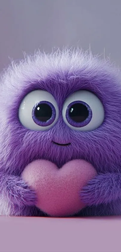 Adorable purple monster holding a heart