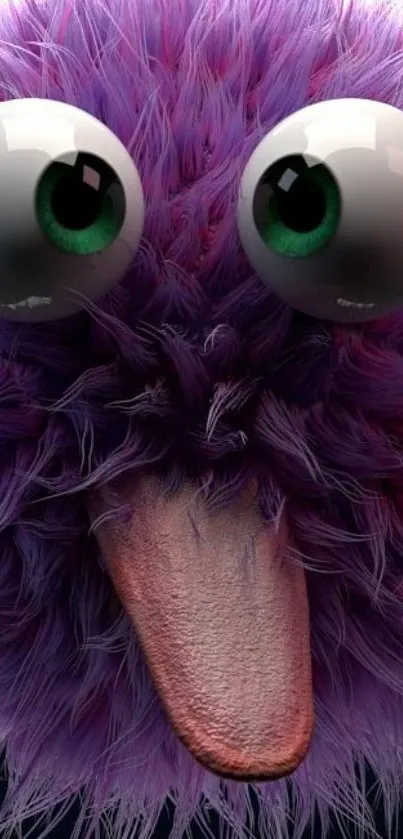 Purple furry monster with big eyes on a mobile wallpaper.