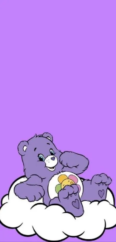 Purple teddy bear on a cloud with lilac background wallpaper.