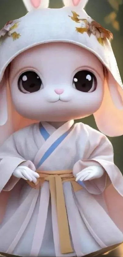 Cute anime rabbit in traditional attire wallpaper.