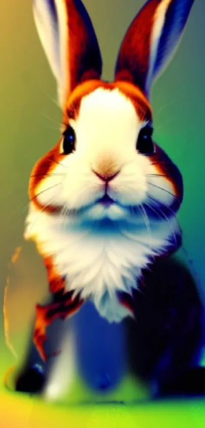 Cute rabbit with colorful gradient background in mobile wallpaper.